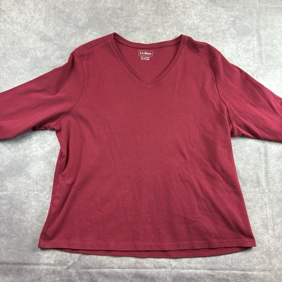 L.L.Bean Shirt Womens 1X Plus Pink Maroon 3/4 Long Sleeve V-neck Pullover 244336 - Picture 2 of 7